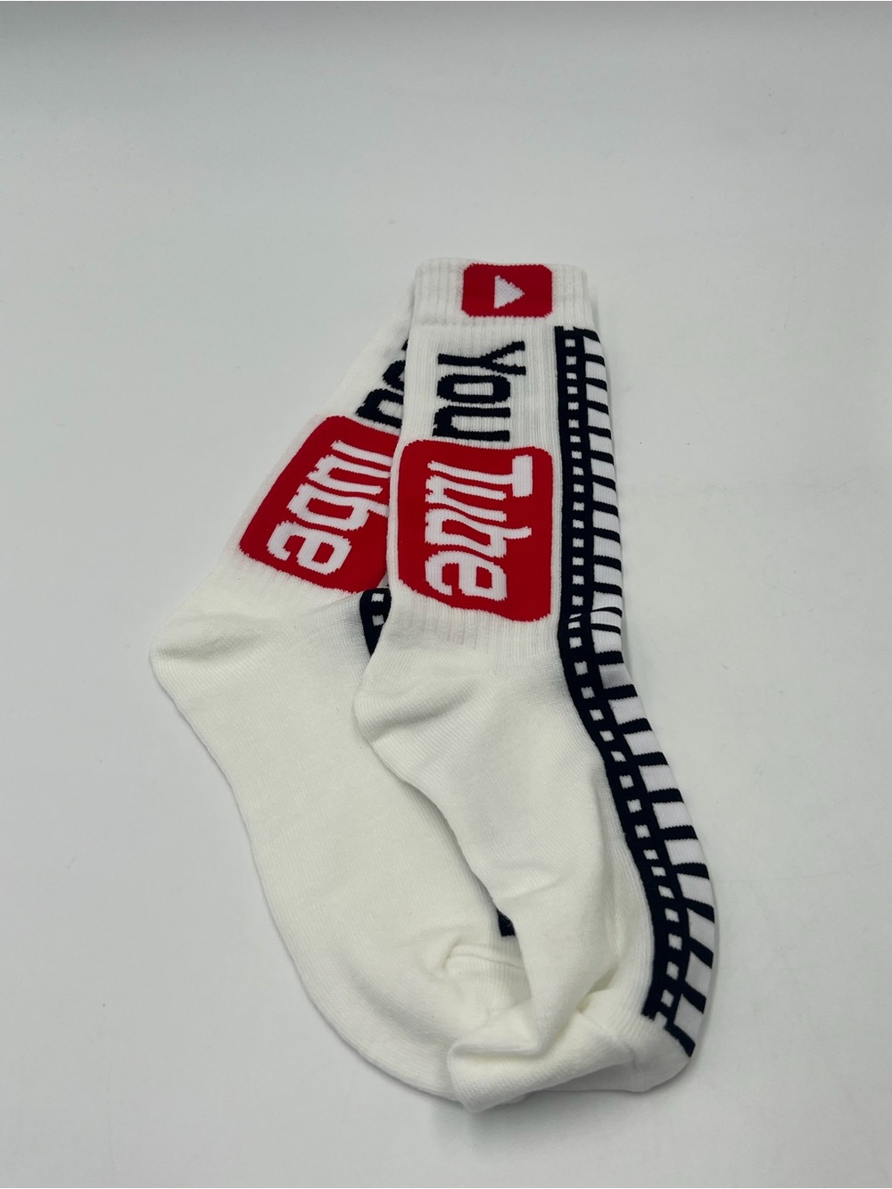 White Crew Socks with Red Logo - Women's Hosiery